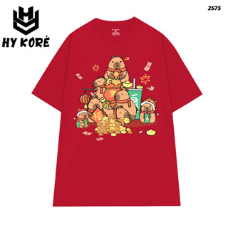  Áo thun Tết Phom Rộng Tay Lỡ HY KOREA Capybara Thần Tài 2575 Vải cotton 100% Unisex. 