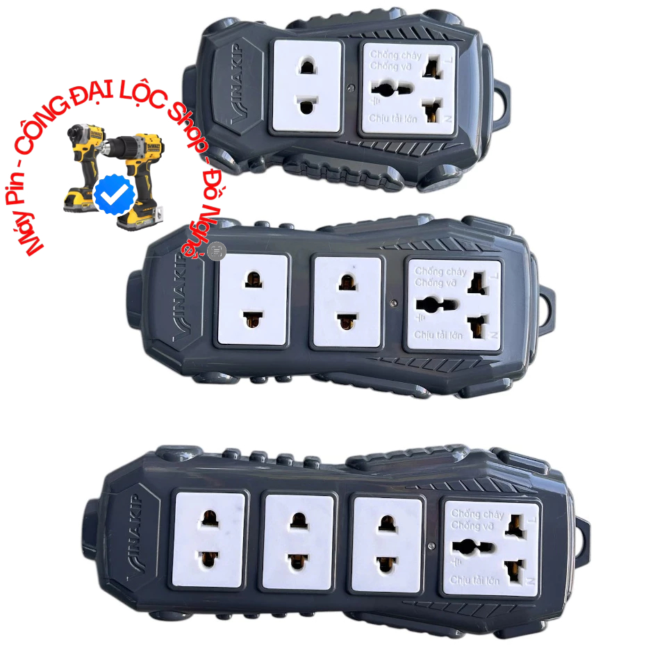 Ổ cắm chịu tải 8000W Vinakip , Ổ cắm điện công nghiệp chống cháy, chống vỡ, 2 lỗ , 3 lỗ , 4 lỗ