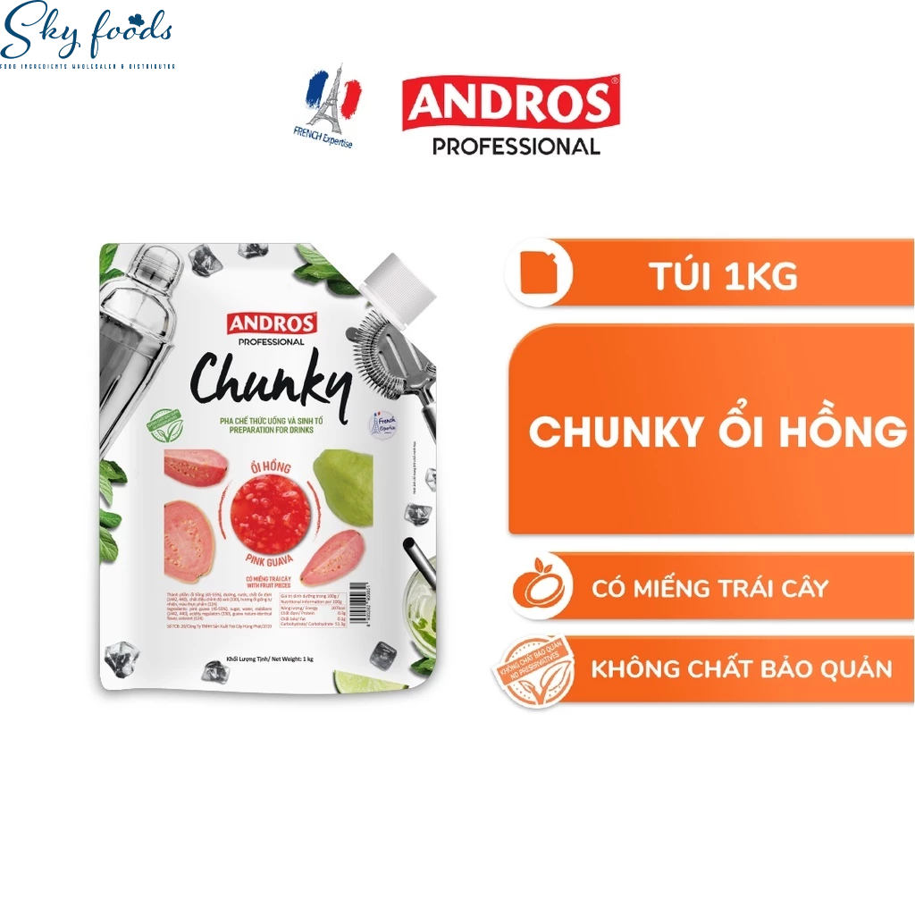 Mứt Chunky Ổi hồng Andros (Pink Guava Chunky) - túi 1kg