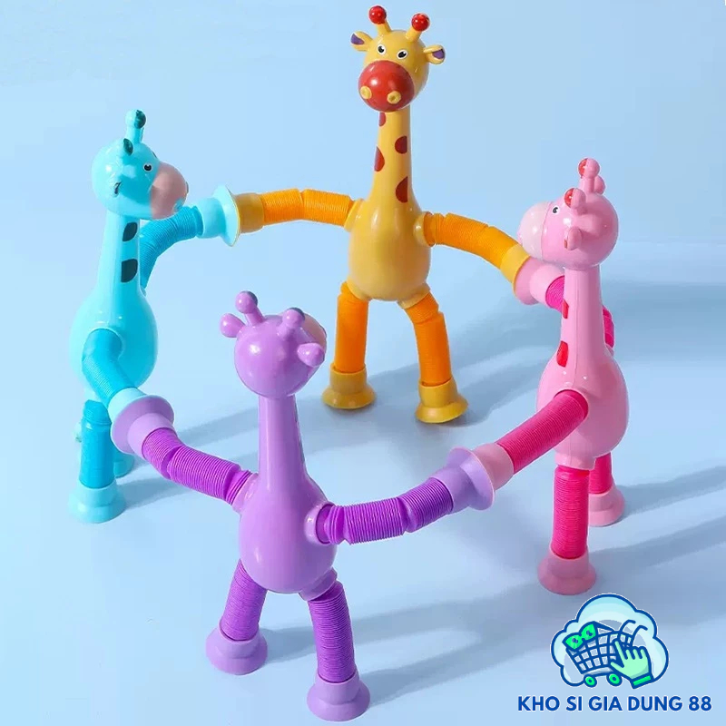 Đồ Chơi Lò Xo Hươu Cao Cổ Có Ống Hút Dính/ Hươu Lò Xo Kéo Dãn Phát Sáng Nhiều Màu Sắc Dùng Làm Quà T