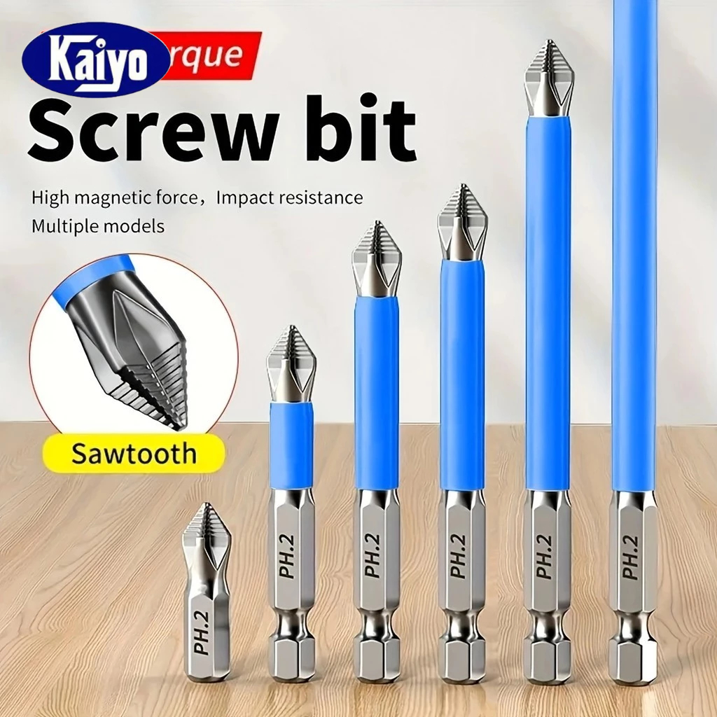 Kaiyo Bộ mũi tuốc nơ vít 7 chiếc, Mũi khoan tuốc nơ vít chống trượt từ tính PH2 25mm-150mm