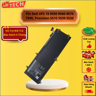Pin laptop Dell XPS 15 9550 9560 9570 7590, Precision 5510 5520 5530, NGẮN RRCGW H5H20 56WH Chính Hãng Mới 100%