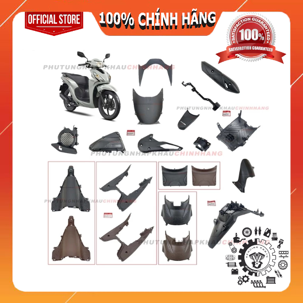 Bộ nhựa nhám Vision 110 (16 món) 2021 2022 2023 2024 2025 chính hãng Honda, dàn mủ nhám đen Vision 110 K2C