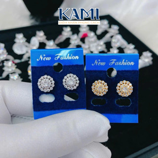  Bông tai tròn tấm nhí mt gắn đá cz nhân tạo siêu sáng Kami trang sức sỉ 