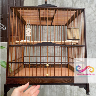 Khung lồng chim chào mào tự ráp, chất liệu gỗ mun đuôi công mẫu thái cao vuông cao và thái đấu ,vuông đấu