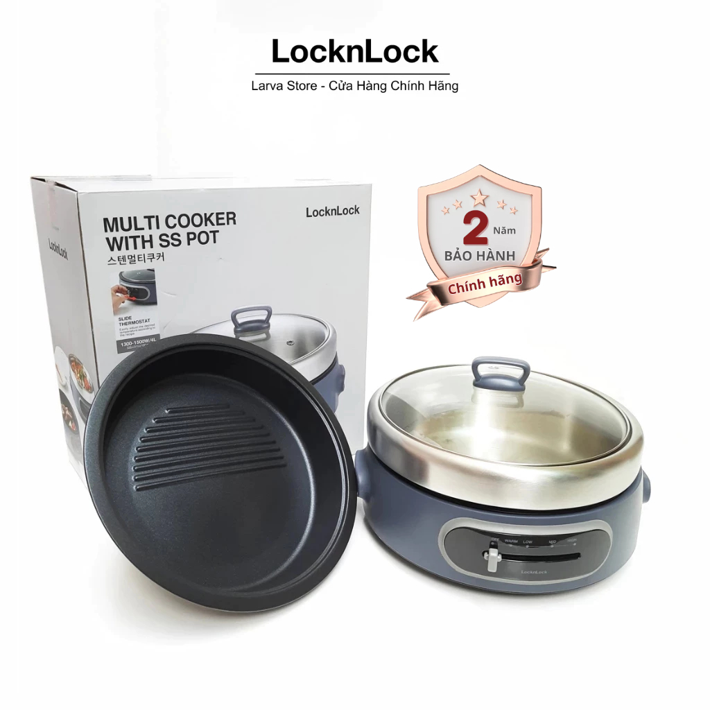 Nồi Lẩu Điện Chính Hãng Lock&Lock 4 Lít Kèm Khay Nướng Multi Cooker EJP542