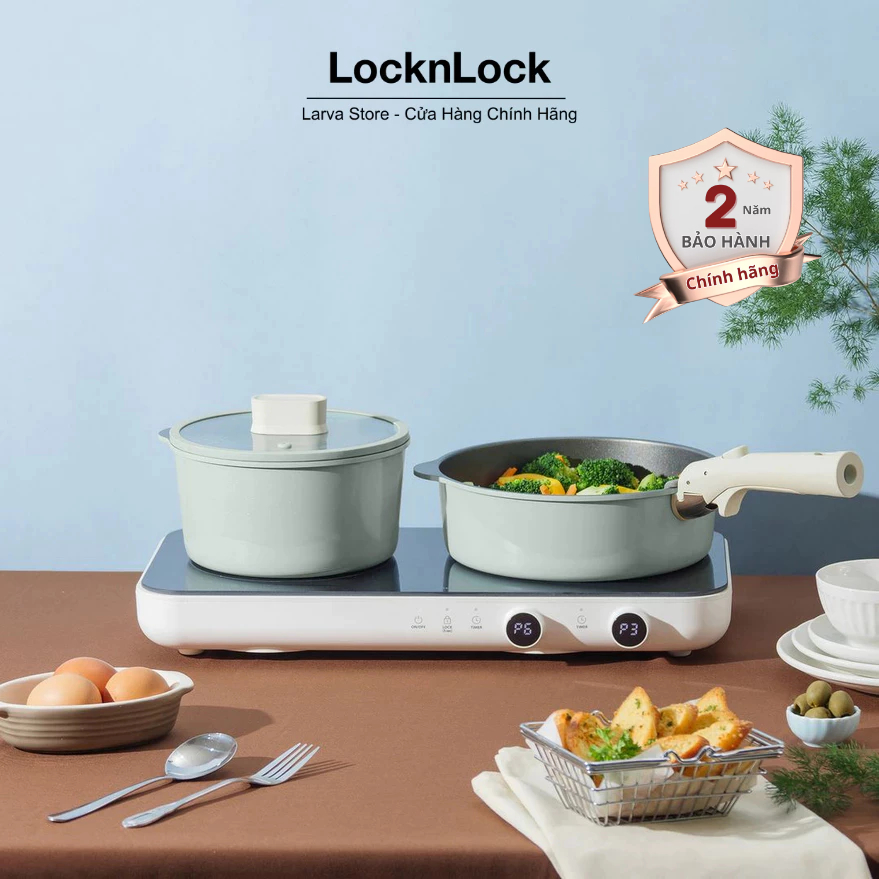 Bếp Từ Đôi LocknLock EJI326WHT Cỡ Nhỏ Gọn 46cm x 23cm