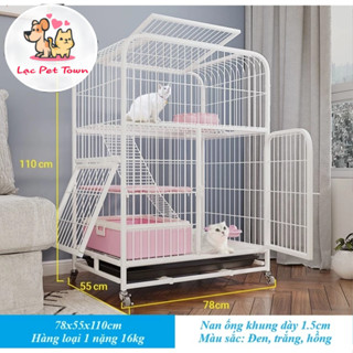 Chuồng Mèo Nan Ống 3 Tầng Size 1m1 (78*55*108cm) Sẵn Bánh Xe, Khay Lót Và Cầu Thang