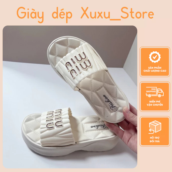 Dép Nữ Quai Ngang Đế 5cm MiuMiu kim tuyến Dép lê nữ có lót phồng siêu êm (2402) - Tăng 1 sz