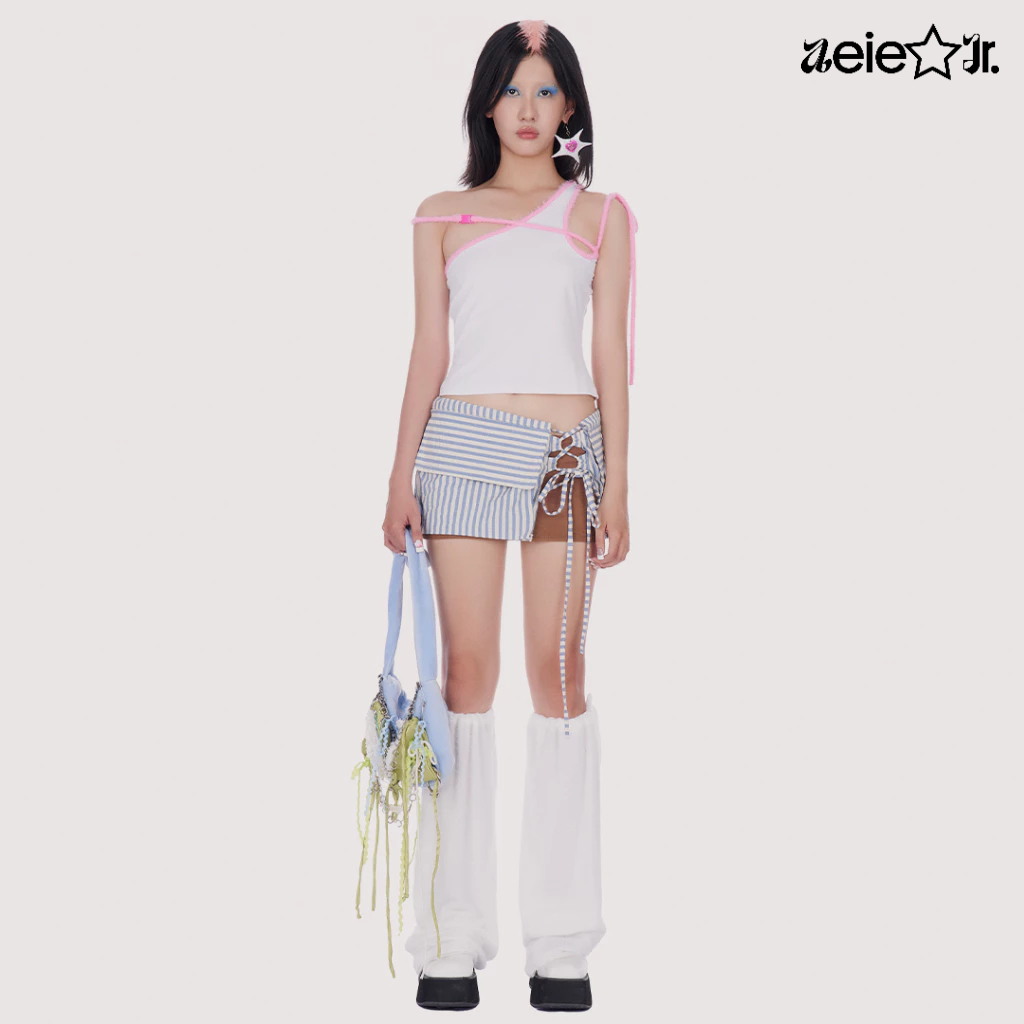 chân váy kẻ aeie jr. STRIPES SKIRT — kèm váy lót lưới bên trong