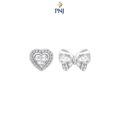 Bông tai Bạc đính đá PNJSilver hình nơ và trái tim XMXMW060234