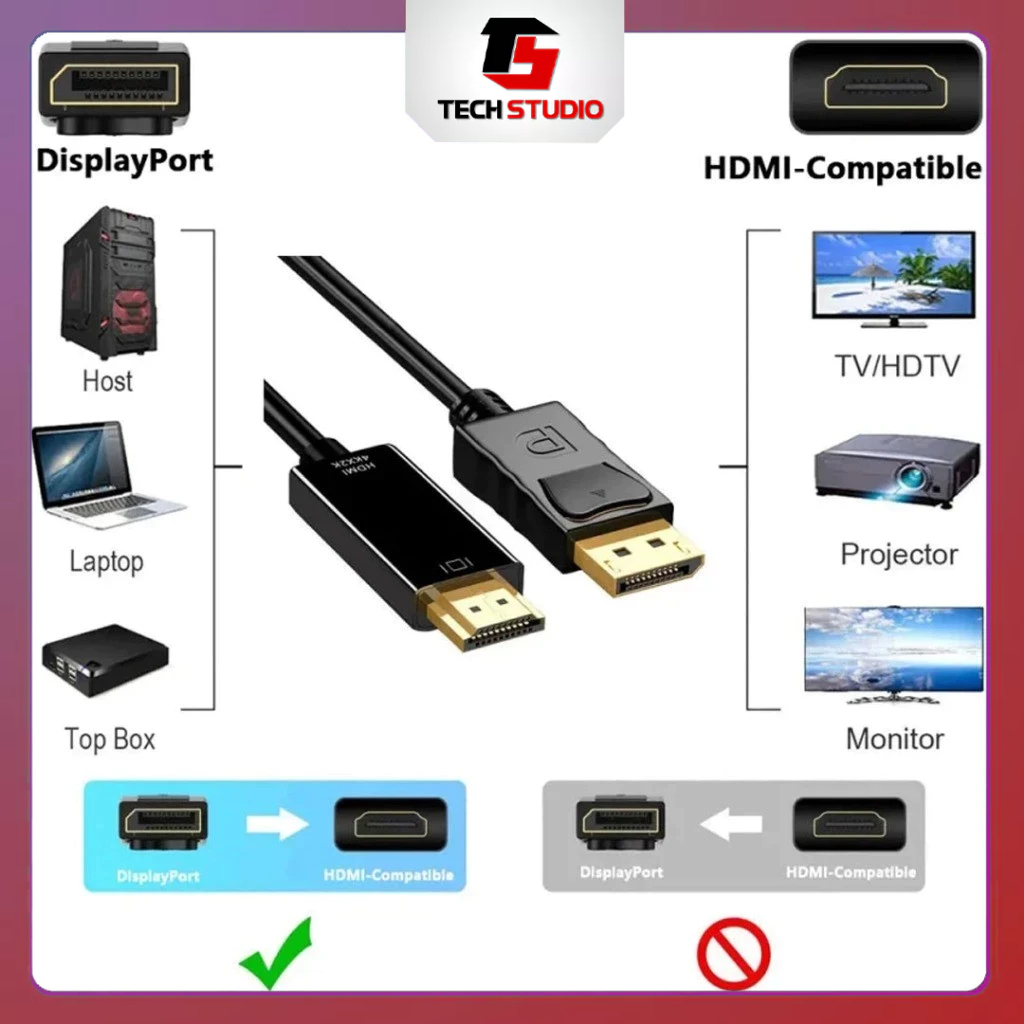Cáp Màn hình DP Sang HDMI chất lượng hình ảnh 4K/60Hz 2K/120Hz cho PC, Laptop, Máy Chiếu, HDTV