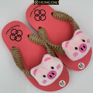  Dép xỏ ngón bé gái HD đan dây sticker heo hồng cute đế chống trượt đủ size nhiều màu 