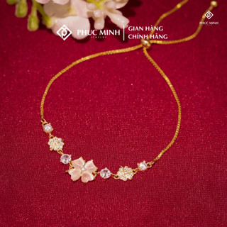 Lắc tay bạc nữ PMJ mặt cỏ bốn lá đá lấp lánh dây rút mặt hoa đính đá phụ kiện trang sức PMJ0171