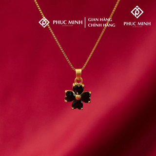  Dây chuyền bạc nữ PMJ vòng cổ mặt cỏ 4 lá đá đen sang trọng Shaina PMJS0132D Phúc Minh Jewelry 