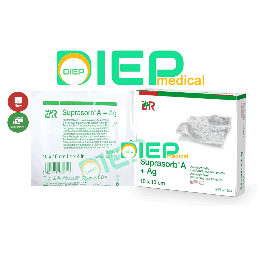 ✅ L&R SUPRASORB A + Ag (5x5cm, 10x10cm, dạng sợi dây) - Gạc hút dịch tan thành gel diệt trùng ion BẠ