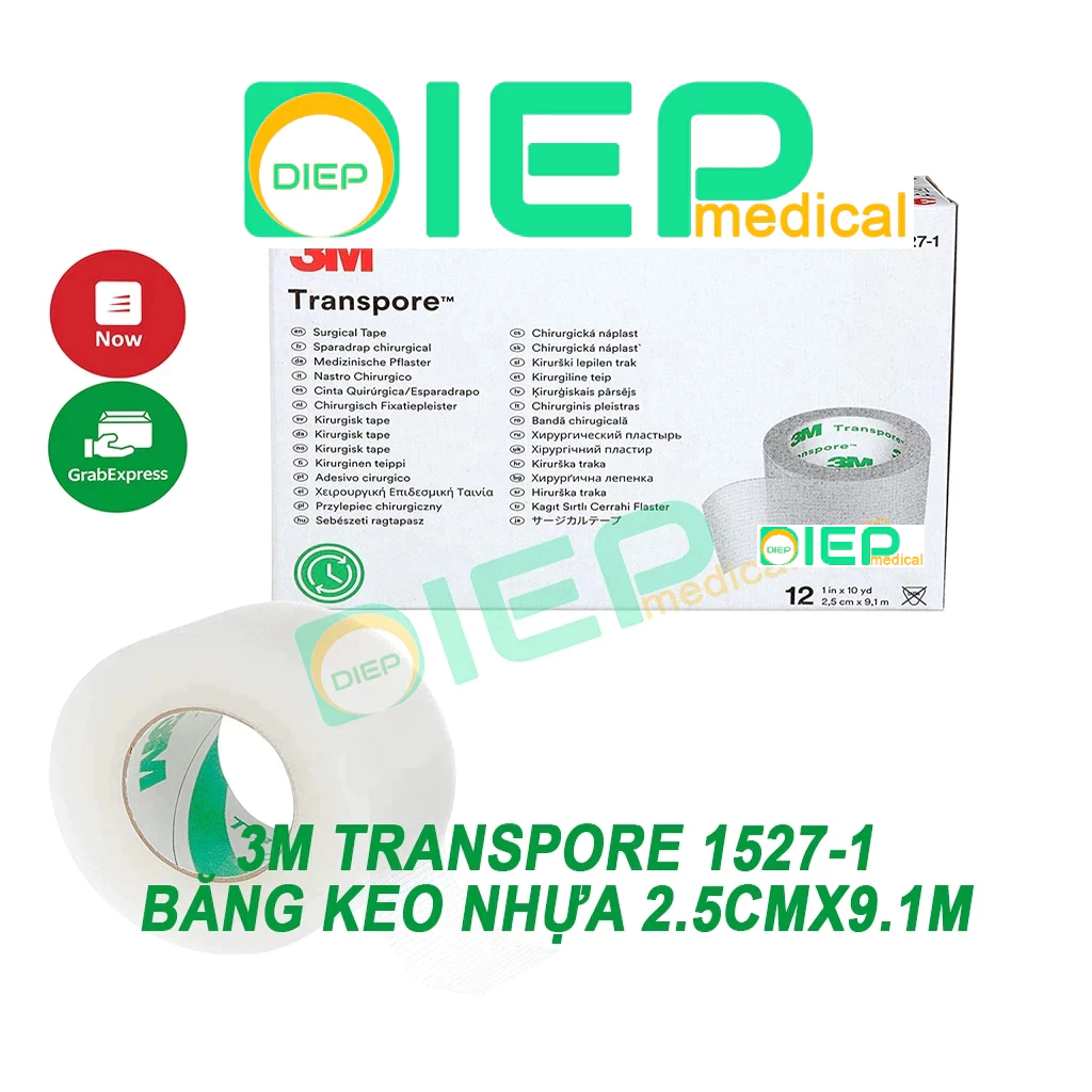 ✅ 3M TRANSPORE 1527-1 (2.5cmx9.1m) - Băng keo trong y tế 1527-1 kích thước 2.5cmx9.1m (Chính hãng 3M