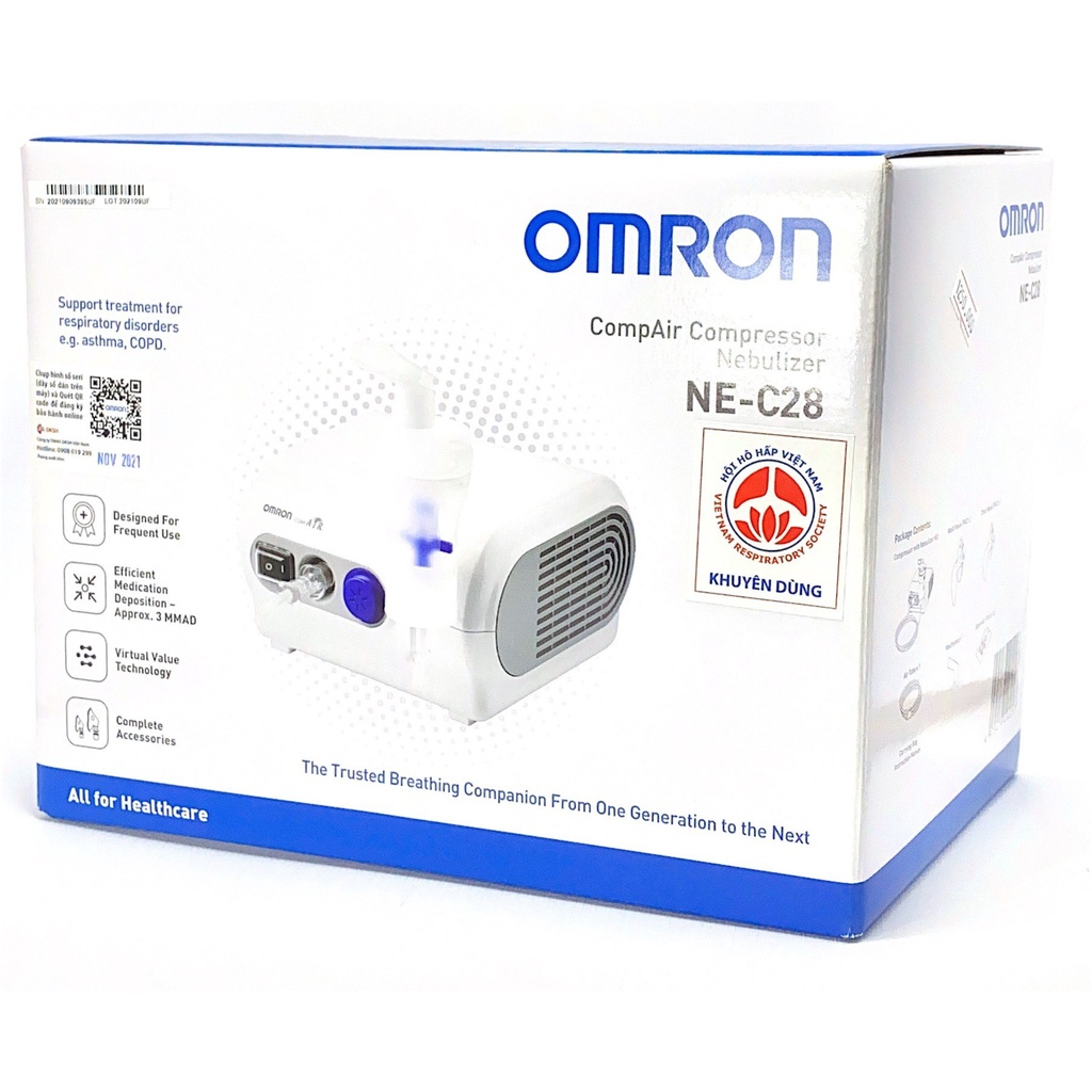 ✅ OMRON NE-C28 - Máy xông khí dung OMRON NE C28, tốc độ xông 0,4ml / phút, kích thước hạt nhỏ MMAD 3µm (Chính hãng)/
