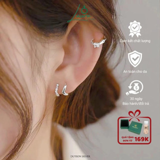 Khuyên tai bạc nữ Laura Jewelry vòng tròn đeo vành tai cá tính, bông tai bạc 925