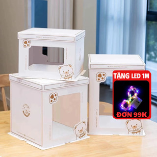Phụ Kiện Sinh Nhật [FREESHIP❤️] Hộp Giấy Trắng Cao Cấp Đựng Quà Đựng Bánh Kem In Hình Gấu Dễ Thương