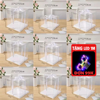 Hộp nhựa mica trong đế trắng đựng bánh gato, bánh kem, quà lưu niệm