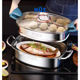 Nồi Hấp Cá 2 Tầng Inox 304 RK718, Nồi Hấp Bánh, Hấp Hải Sản Bếp Từ, Dùng được mọi loại bếp