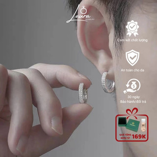  Khuyên tai nam Laura Jewelry bạc 925 vòng tròn đính đá chốt bấm bông tai bạc nam nữ đơn giản cá tính unisex 0481K 
