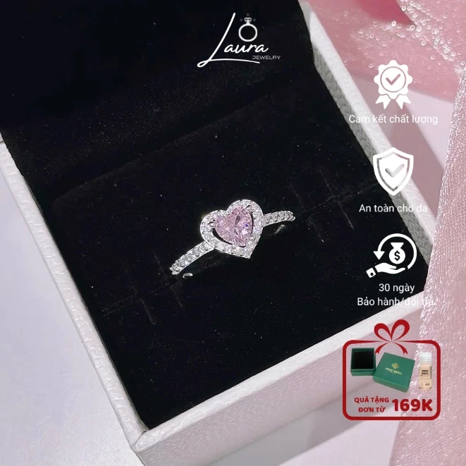 Nhẫn bạc nữ Laura hình trái tim đính đá xinh xắn, nhẫn bạc S925 sang trọng Laura Jewelry LJSN0313