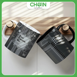 Ly Gốm Sứ Cốc Sứ Đen COFFEE PROCESSING UNIT, Cốc Sứ Cafe Tối Giản Làm Quà Tặng Sinh Nhật, Kỷ Niệm