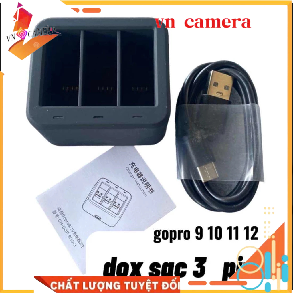 dox sạc 3 pin gopro 12 11 10 9  phụ kiện máy quay gopro  hộp sạc pin gopro 9 10 11 12