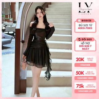 Đầm thiết kế trễ vai tafta phối tơ bèo dáng ngắn siêu xinh đủ size từ 45-75kg H95