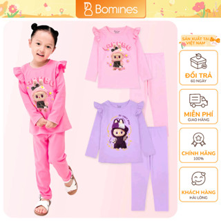 Đồ bộ bé gái tay dài mùa thu Labubu Bomines, bộ ngủ thun cotton cho bé gái từ 3- 10 tuổi 12- 30kg DBTLABUBU3D
