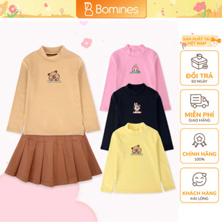 Áo tay dài bé gái Capybara Labubu Kuromi Bomines, áo cổ lọ rib cotton dáng body, áo giữ nhiệt cho bé 12-36kg ATD3F3D