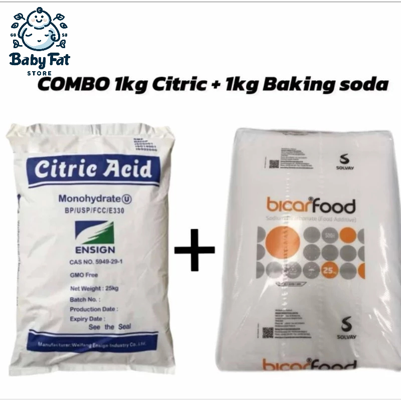 [1kg Citric + 1kg Banking soda] Combo 2Kg nguyên liệu chế CO2 cho bể cá- Baking Soda- Axit chanh- Ax