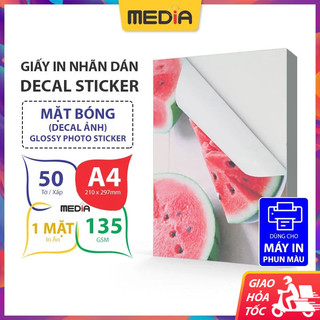 Giấy In Decal Ảnh Media Mặt Bóng (Glossy) A4 (21x30) 135gsm 50/100 Tờ Giấy In Nhãn Dán Sticker