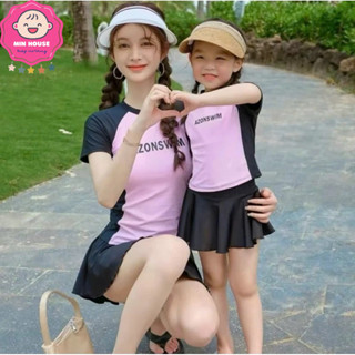 (10-63kg) Đồ bơi, Bikini 2 mảnh tay ngắn cho mẹ và bé đi biển, du lịch