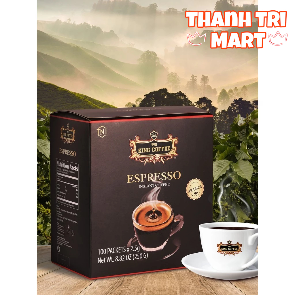 ( DATE 2027 ) Cà Phê Hoà Tan Đen không đường King Coffee Espresso Instant Box 100 Sticks * 2.5g