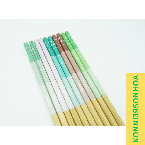 Đũa tre set 5 đôi 23,5cm xanh/tím