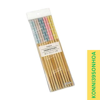 Đũa tre set 5 đôi 23,5cm xanh/tím