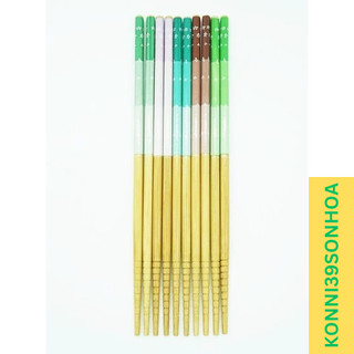 Đũa tre set 5 đôi 23,5cm xanh/tím