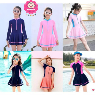 (10-45kg, dưới 1m5) Đồ bơi, Bikini liền thân kiểu váy tay ngắn, tay dài cho bé gái đi biển, du lịch