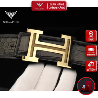 Thắt Lưng Nam Da Cá Sấu Chữ H Titan Cao Cấp Hàng Hiệu WilliamPOLO, Dây Nịt Nam VIP WP7935 Hộp Gỗ