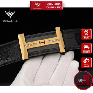 Thắt Lưng Nam Da Cá Sấu Thật 100% Cao Cấp Hàng Hiệu WilliamPOLO, Dây Nịt Nam WP7932 Hộp Gỗ làm quà