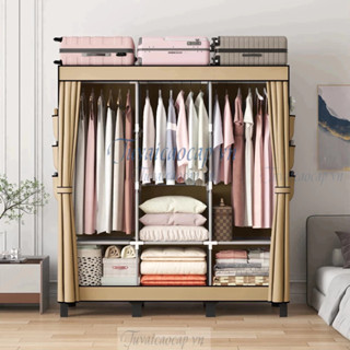 Tủ đựng Quần Áo Tủ Vải Khung Thép 3D 3 Buồng họa tiết bằng vải không dệt khung inox tủ treo quần áo