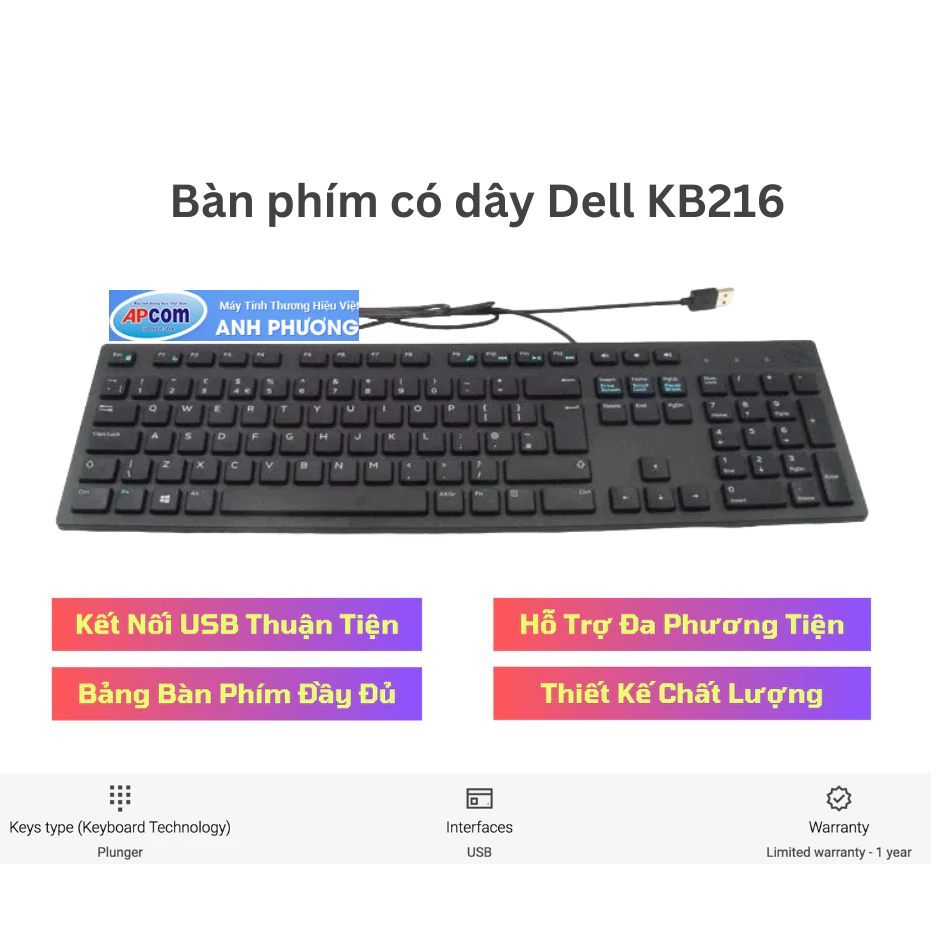 Bàn phím Dell KB216 có dây màu đen