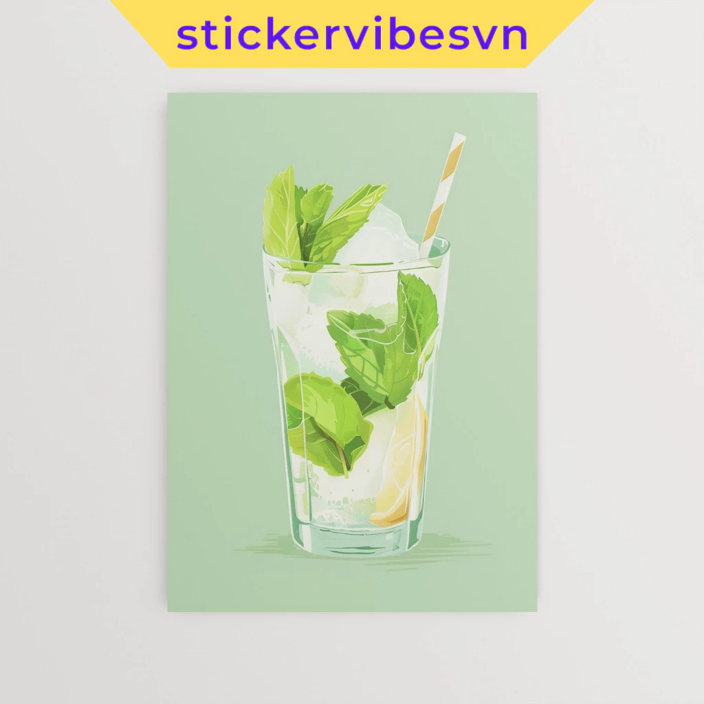 Tranh dán tường fomex, Mojito Drink Print, Mint Cocktail ,Green Bar Poster, có sẵn keo dán 2 mặt ,nh