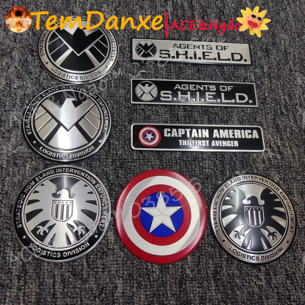 Tem Nhôm dán xe Captain - SHIELD Marvel siêu chất