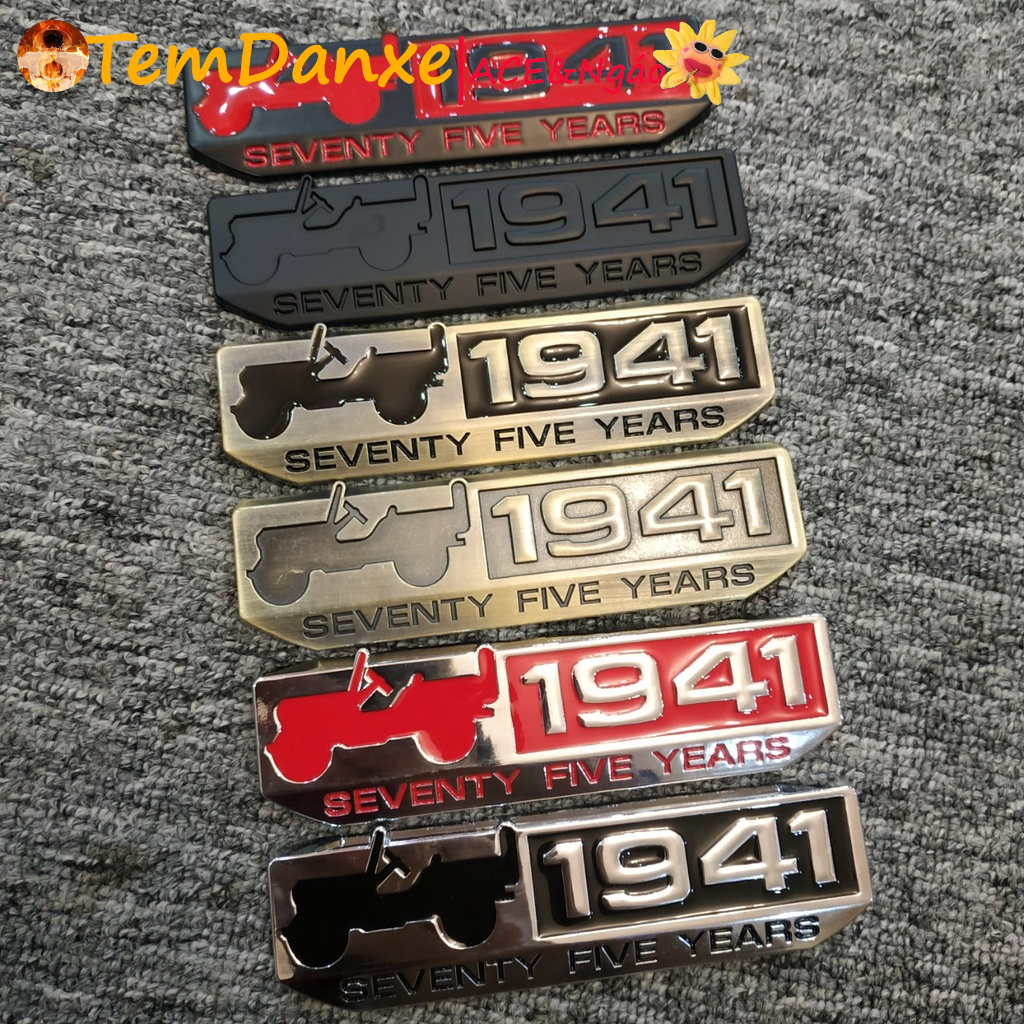 Logo dán xe Jeep 1941 seventy five years dài 13.8x4cm