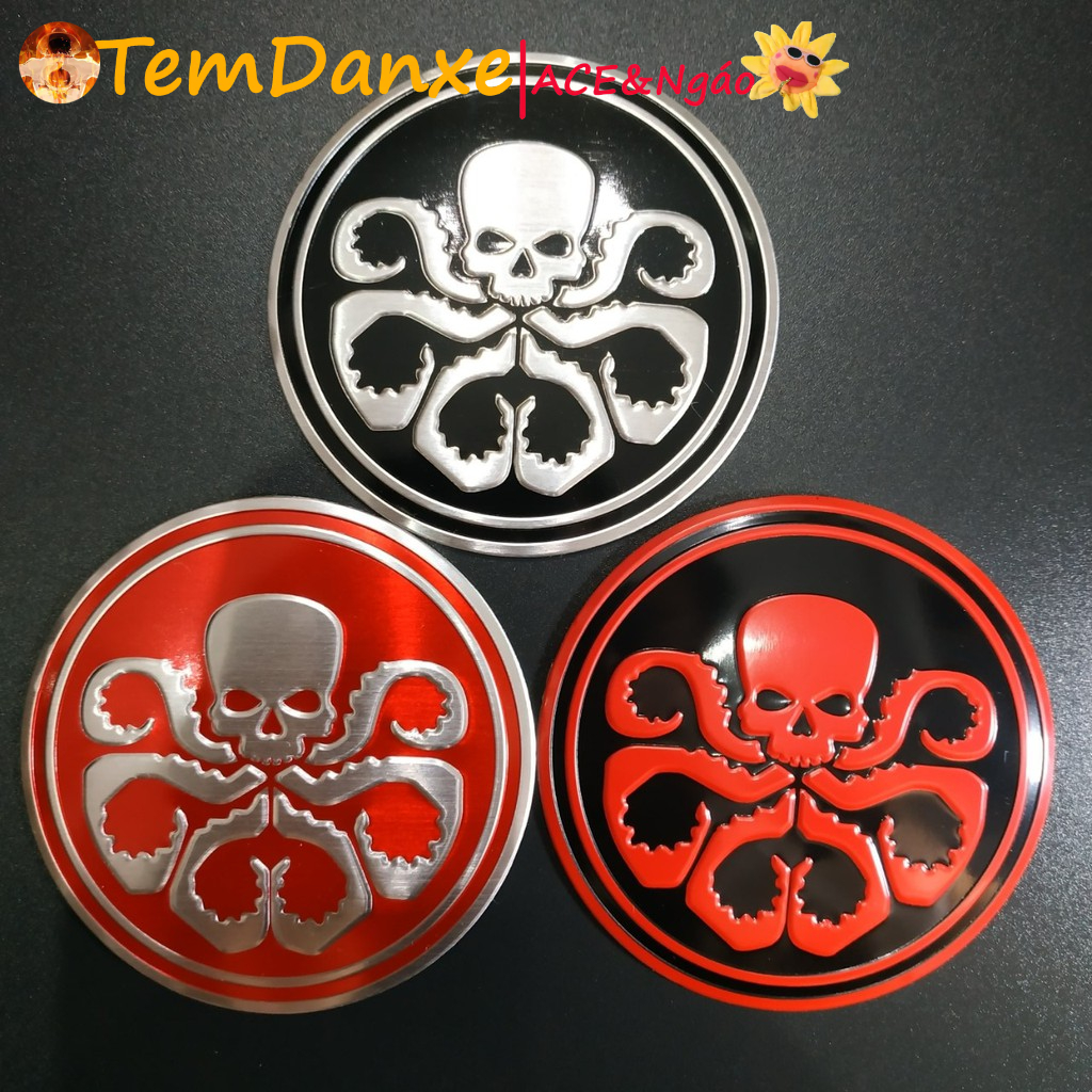 Tem logo nhôm dán xe Hydra marvel tròn 7.5cm