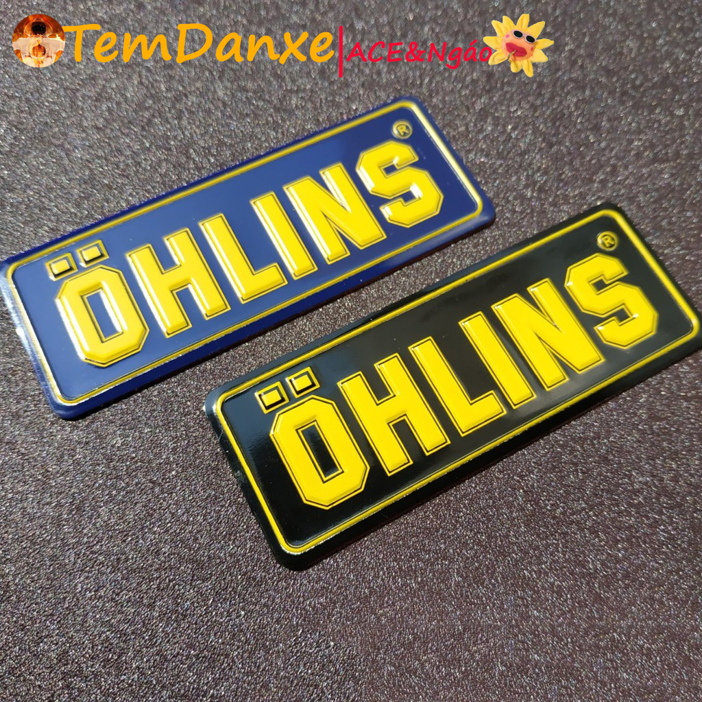 Tem nhôm dán Pô Ohlins 8x3cm